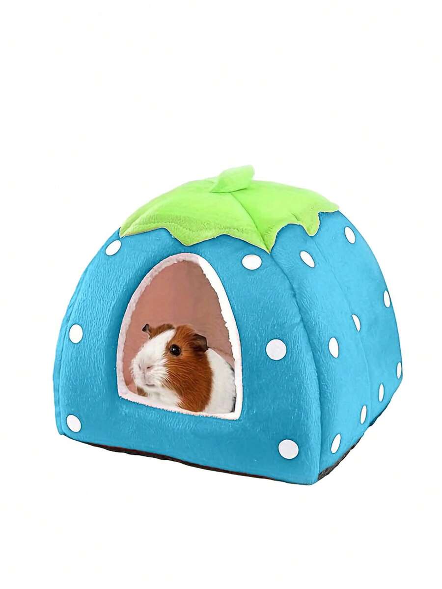 Pink strawberry pattern hamster bed hideaway nest made of soft polyester for small pets.