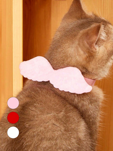 Pink pet angel wing collar accessory with white bow tie costume detail for cats and dogs, suitable for Halloween and Christmas pet apparel