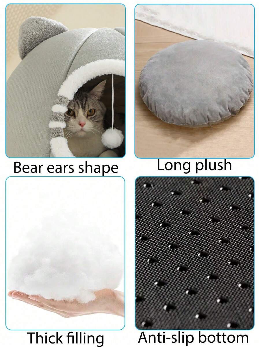 Grey washable cat bed made of soft polyester fabric with an anti-slip bottom for indoor cats and kittens.