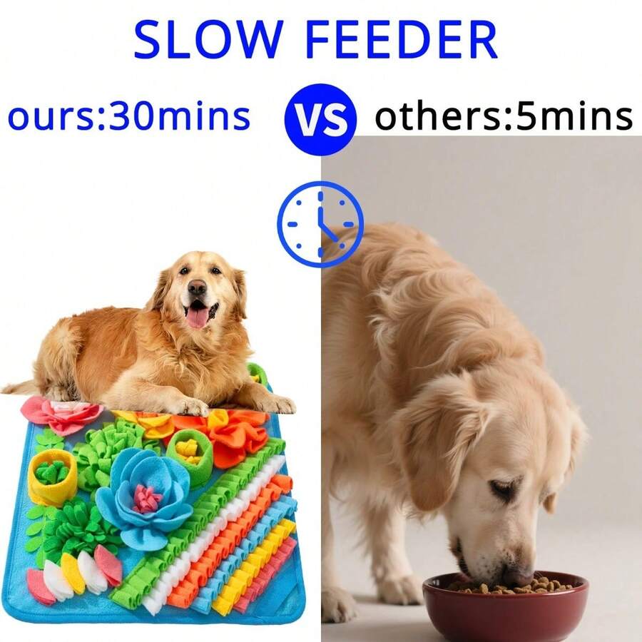 Multicolor pet sniff training mat with fruit and vegetable pattern for cats and dogs.