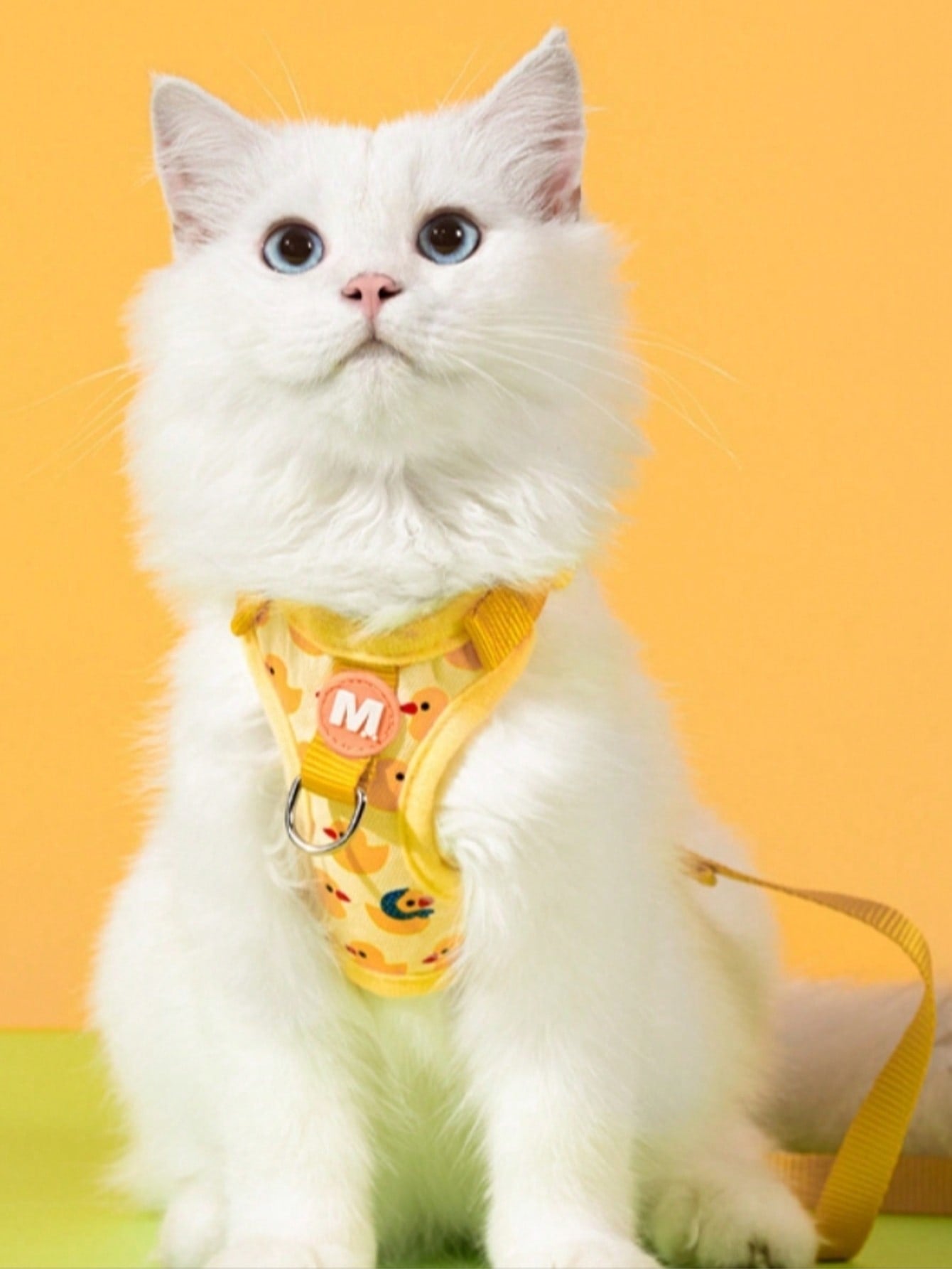 Yellow cute duck cartoon pet harness and leash set made from polyamide for cats and dogs, suitable for decoration and going out