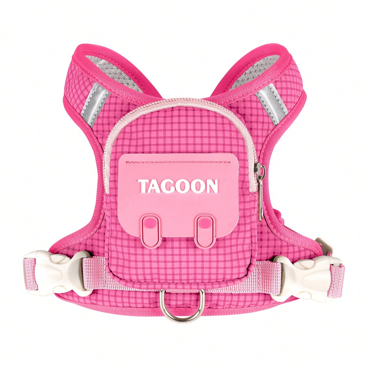 Multicolor polyester dog harness with leash, integrated backpack, adjustable buckle, sponge handle, and reflective edge for small and medium dogs