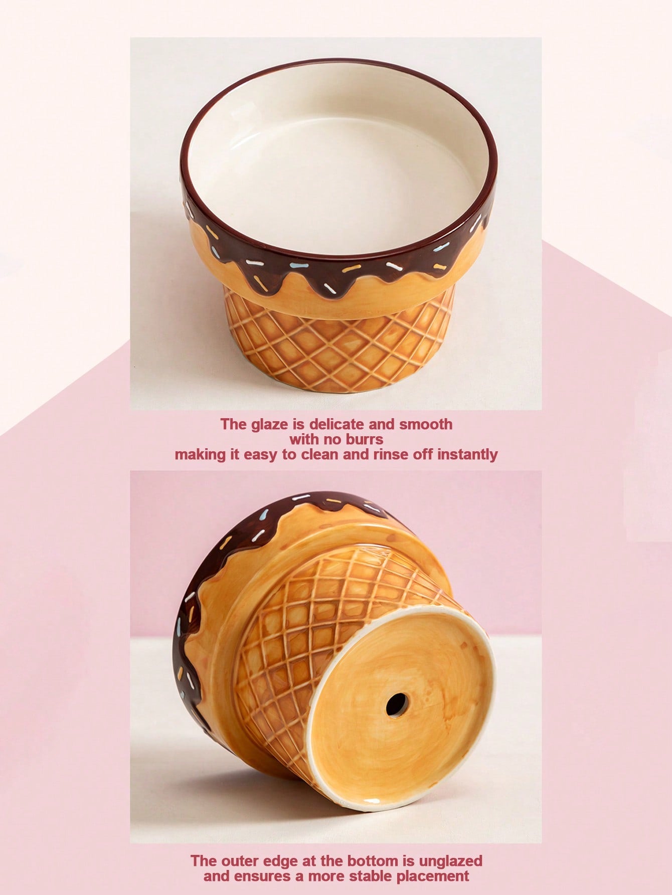 1pc Ceramic Cat Bowl, Elevated Dog Bowl For Neck Pain, Ice Cream Design Pet Food Dish, Anti-Tilt Feeder
