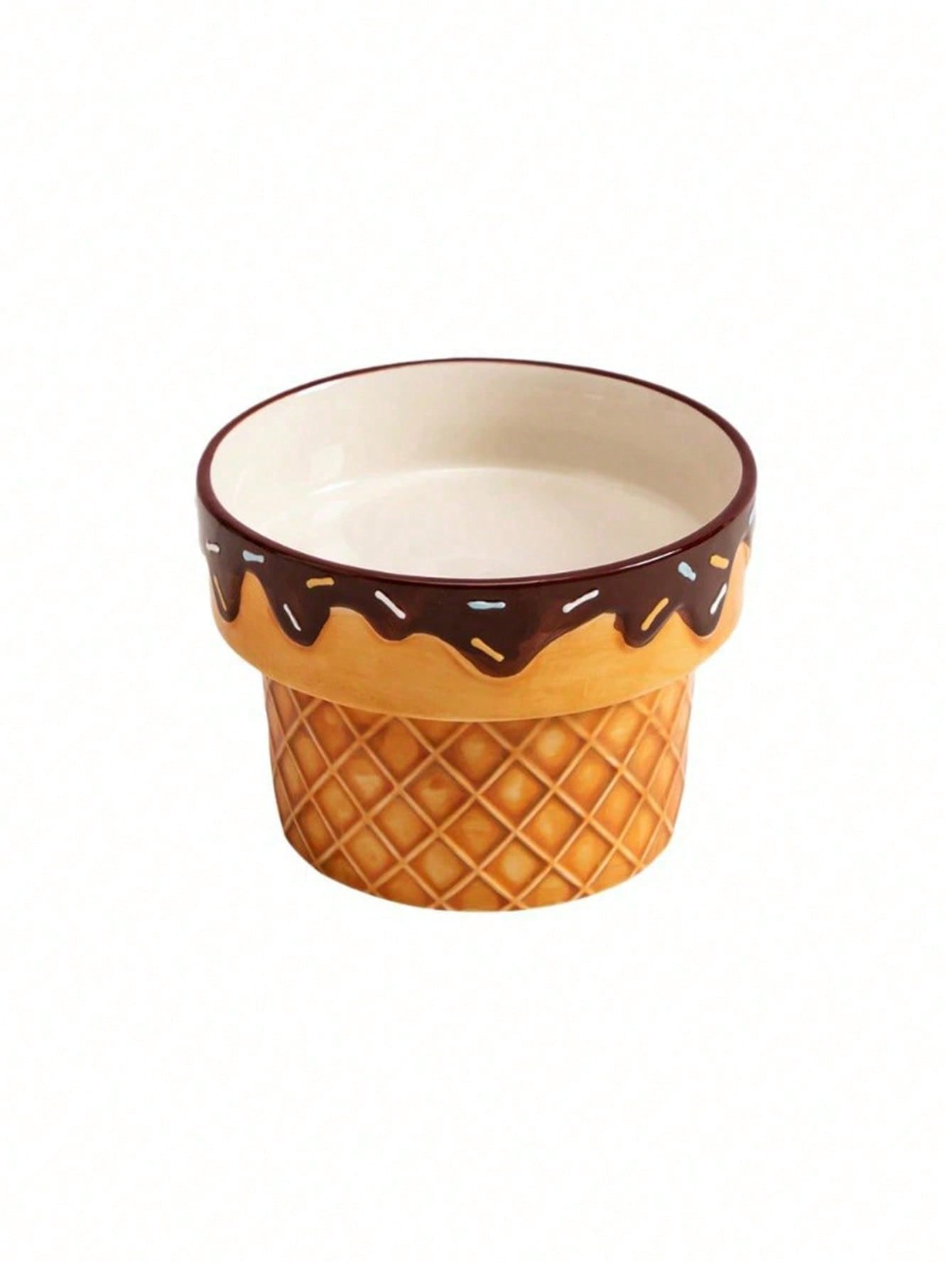 1pc Ceramic Cat Bowl, Elevated Dog Bowl For Neck Pain, Ice Cream Design Pet Food Dish, Anti-Tilt Feeder