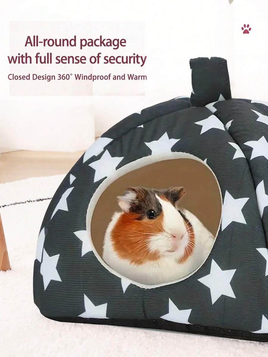 Pink strawberry pattern hamster bed hideaway nest made of soft polyester for small pets.