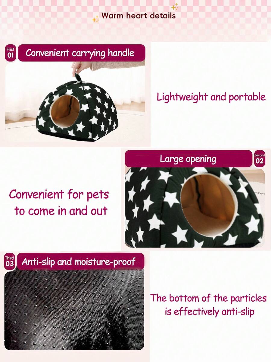 Pink strawberry pattern hamster bed hideaway nest made of soft polyester for small pets.