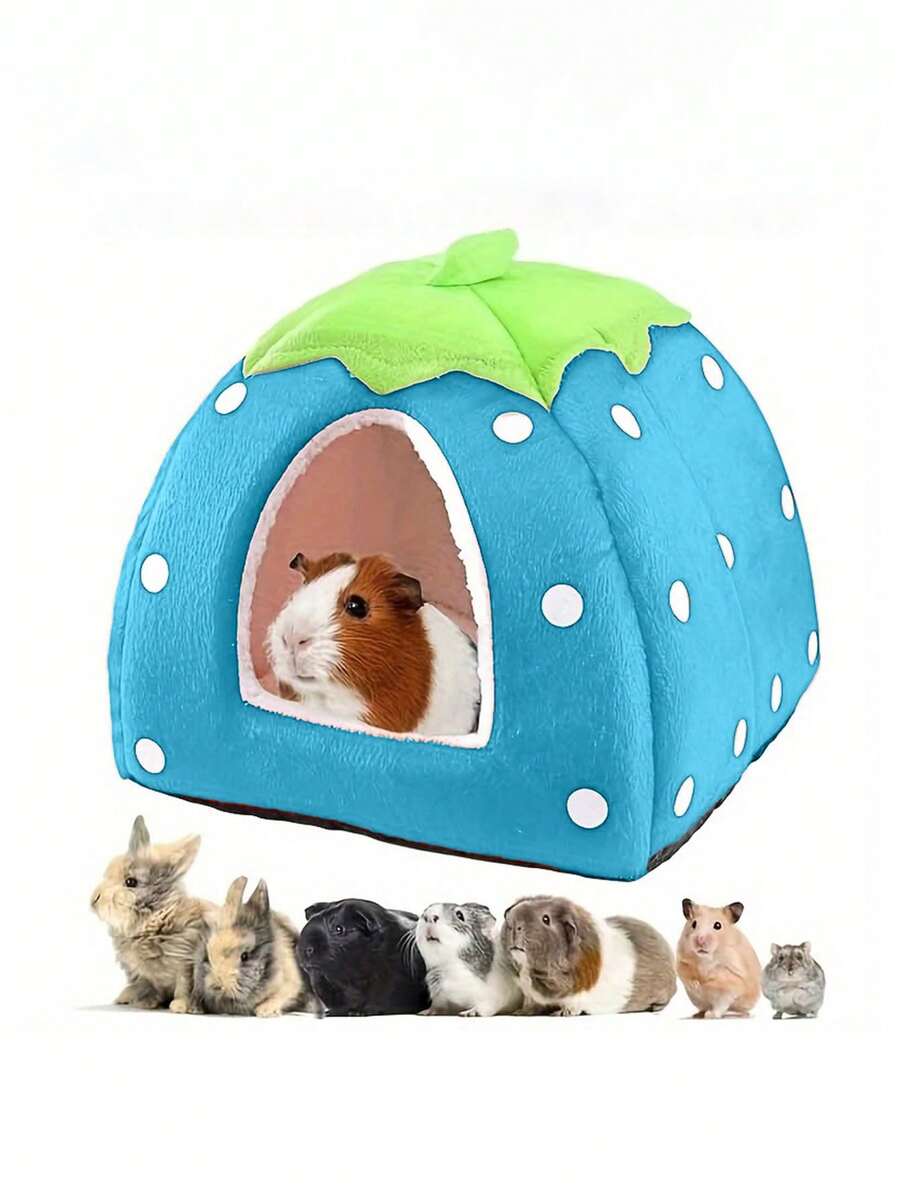 Pink strawberry pattern hamster bed hideaway nest made of soft polyester for small pets.