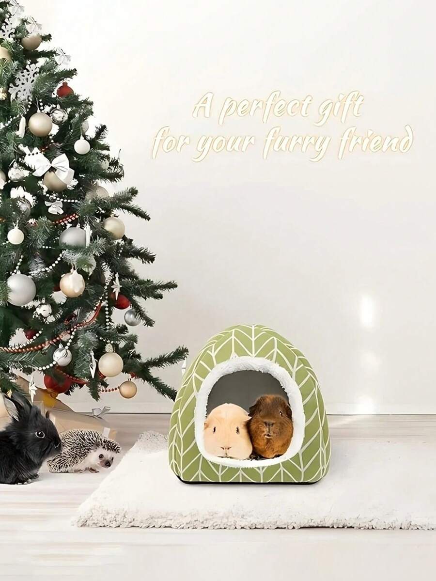 Pink strawberry pattern hamster bed hideaway nest made of soft polyester for small pets.