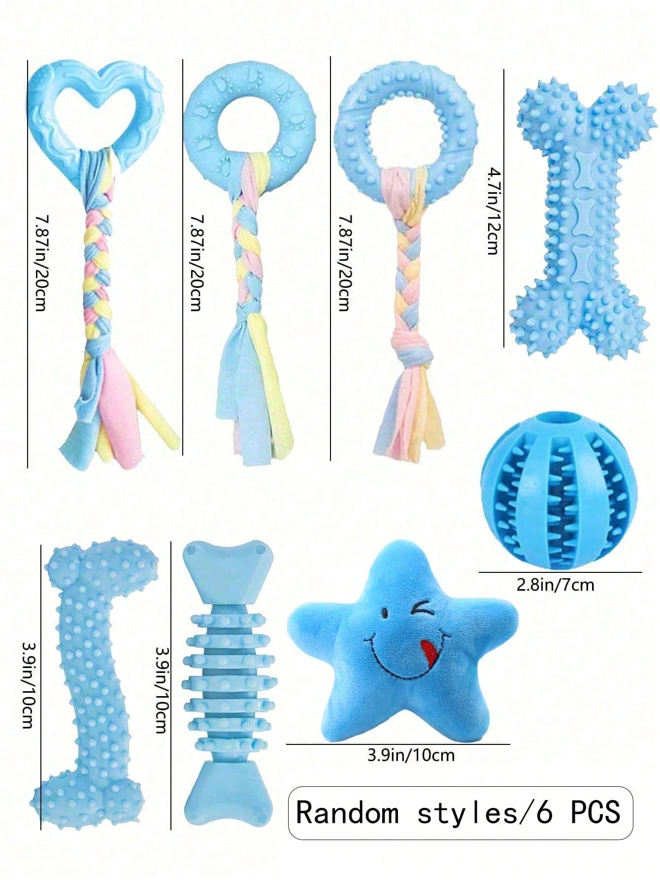 5pcs Luxury Puppy Toys Set, Suitable For Teething Puppies, Includes Cute Squeaky Toys, Balls, And More Rope Toys, Ideal Birthday Gift For Pet Owners, Light Blue, Small Breed