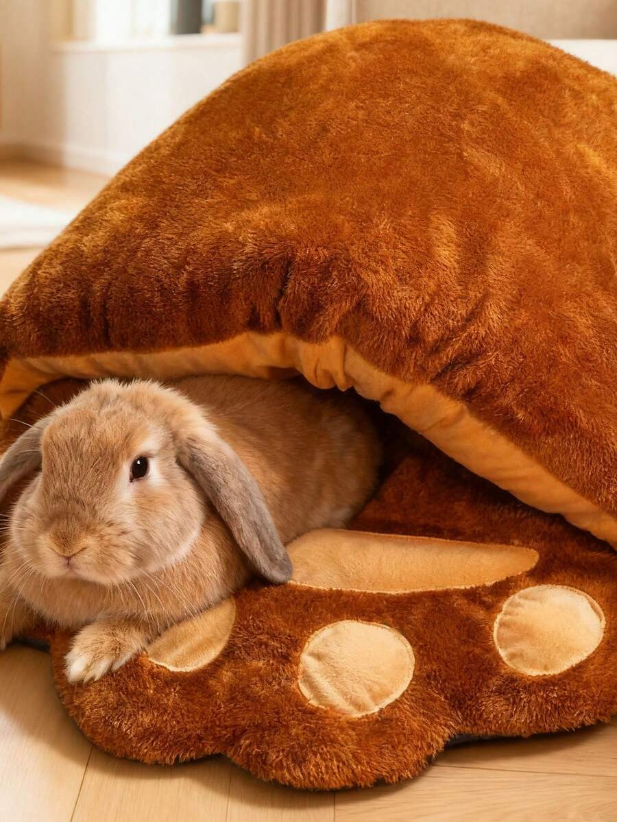 Brown bear paw shaped pet nest sleeping bag bed crafted from polyester for small animals.