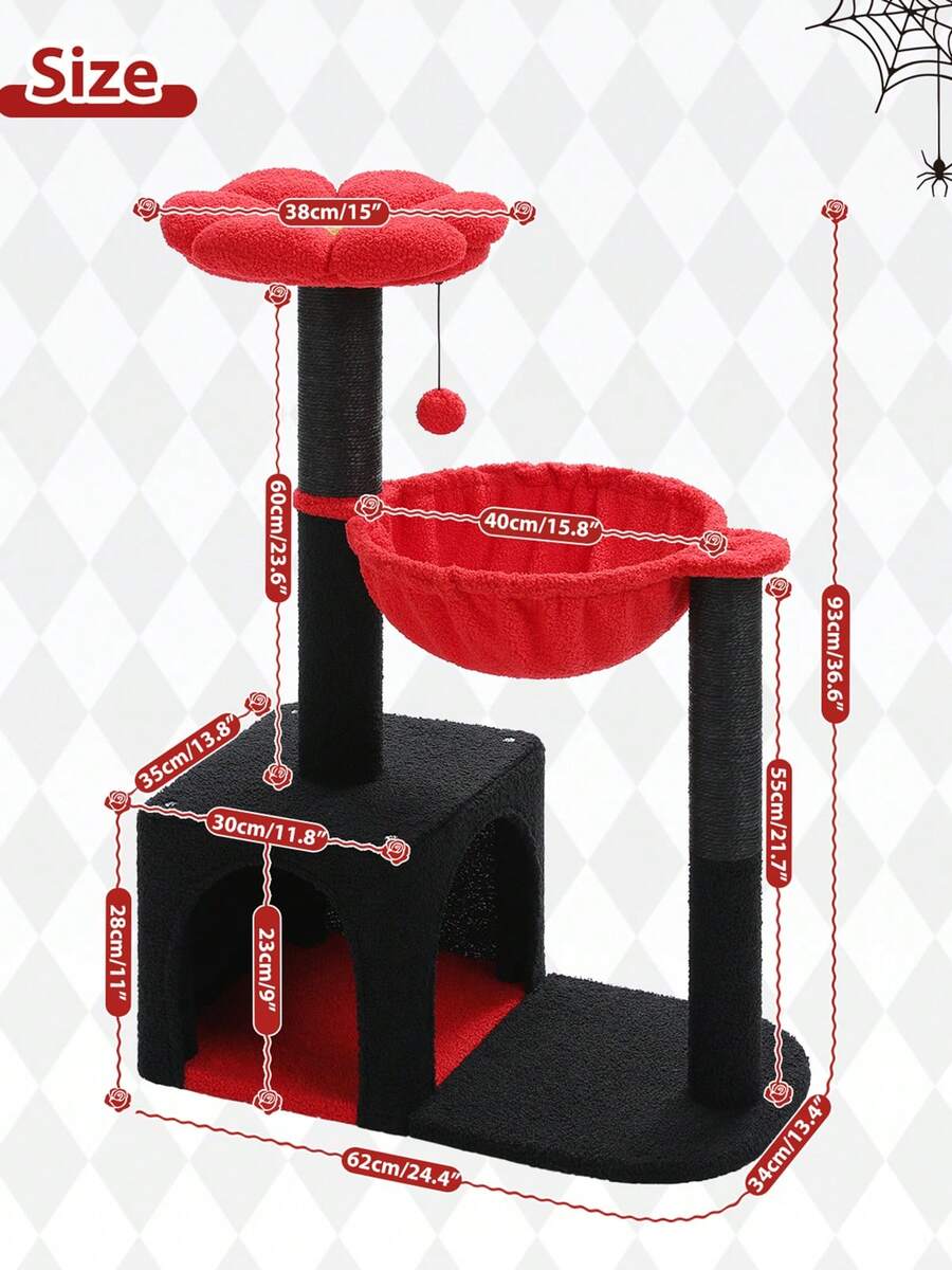 35-inch flower cat tree tower featuring a cozy metal frame hammock, spacious cat condo, and natural sisal scratching posts for indoor cats.