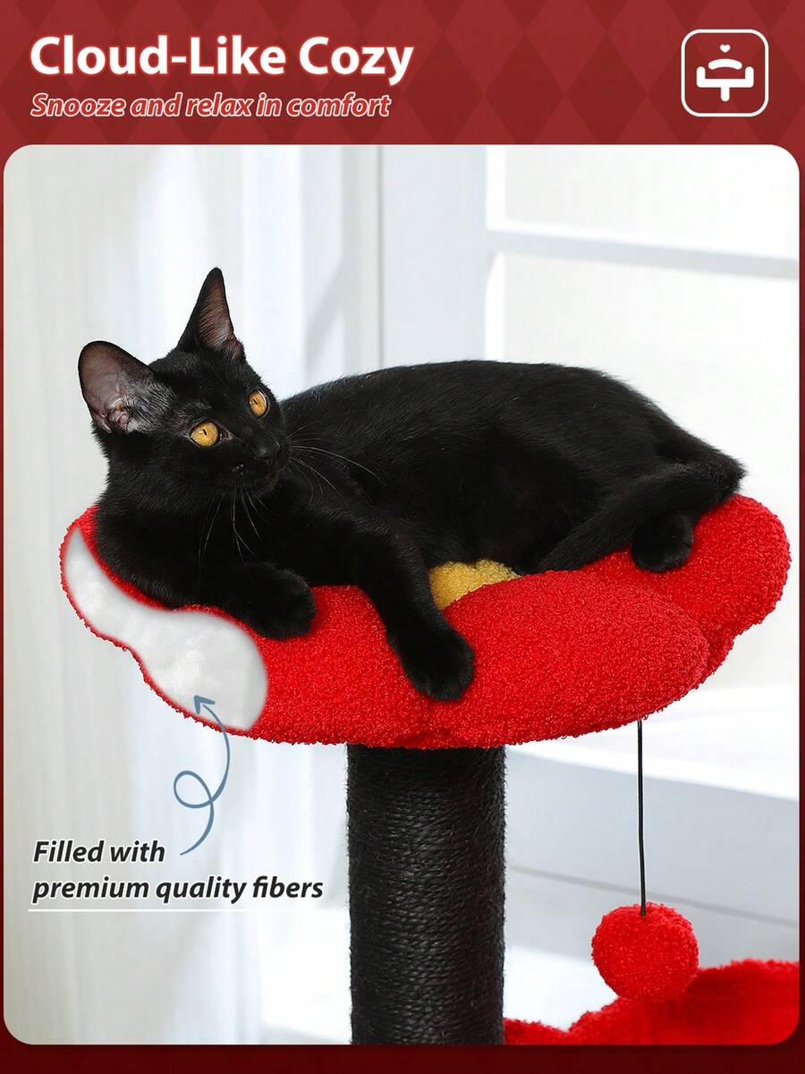 35-inch flower cat tree tower featuring a cozy metal frame hammock, spacious cat condo, and natural sisal scratching posts for indoor cats.