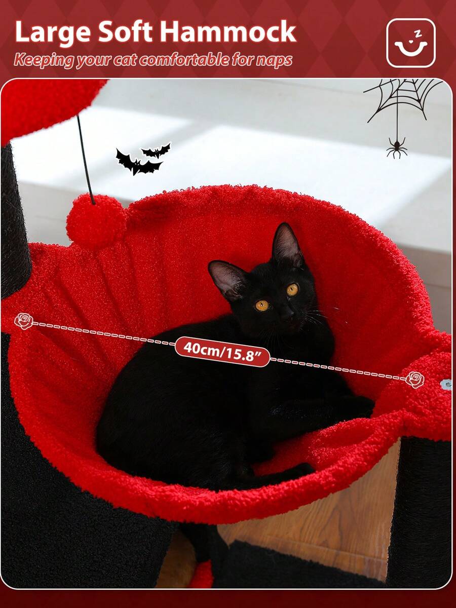35-inch flower cat tree tower featuring a cozy metal frame hammock, spacious cat condo, and natural sisal scratching posts for indoor cats.
