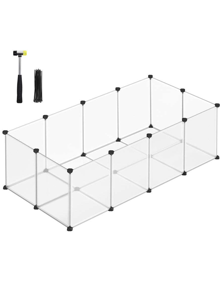 White DIY plastic small animal playpen with floor panels setup for indoor pets including rabbits, hamsters, and ferrets