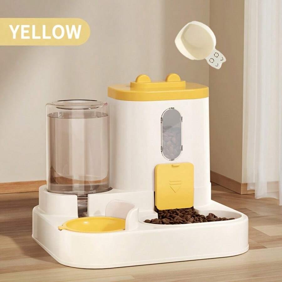 Grey 2-in-1 automatic cat food dispenser and water feeder made of PP material for cats.