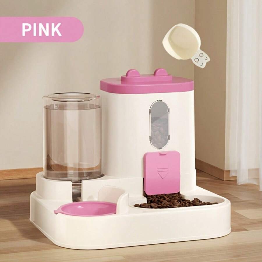 Grey 2-in-1 automatic cat food dispenser and water feeder made of PP material for cats.