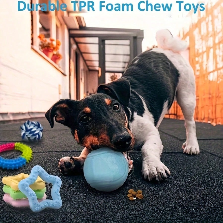 9pcs Random Color Dog Chew Toy Set - Braided Rope Knots And TPR Rubber Teeth Cleaning Toys Suitable For Small Dogs, Cute Puppy Ball Interactive Chewing Toys