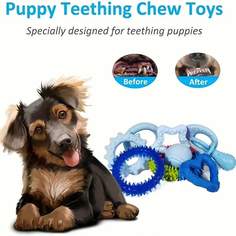 9pcs Random Color Dog Chew Toy Set - Braided Rope Knots And TPR Rubber Teeth Cleaning Toys Suitable For Small Dogs, Cute Puppy Ball Interactive Chewing Toys