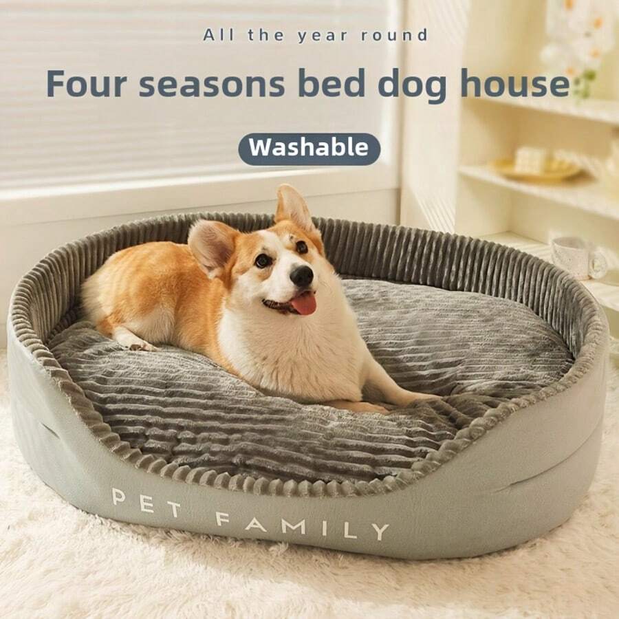 Grey washable round dog bed with dual-sided high and low side design filled with cotton for cats and dogs.