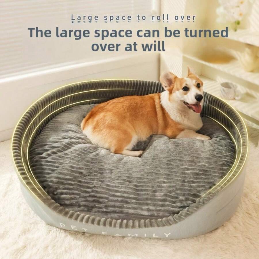 Grey washable round dog bed with dual-sided high and low side design filled with cotton for cats and dogs.
