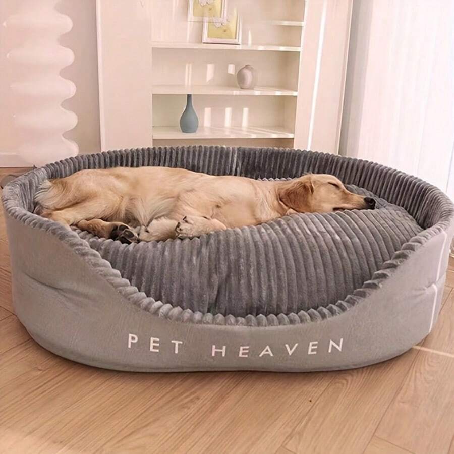 Grey washable round dog bed with dual-sided high and low side design filled with cotton for cats and dogs.