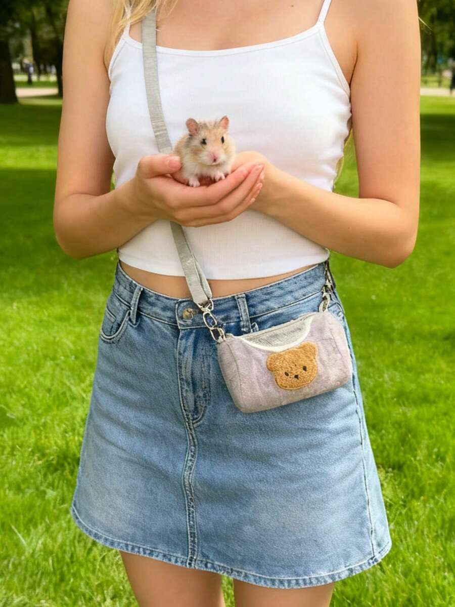 Multicolor hamster outdoor sling bag made of 100% polyester, designed as a warm portable carrier for small pets.