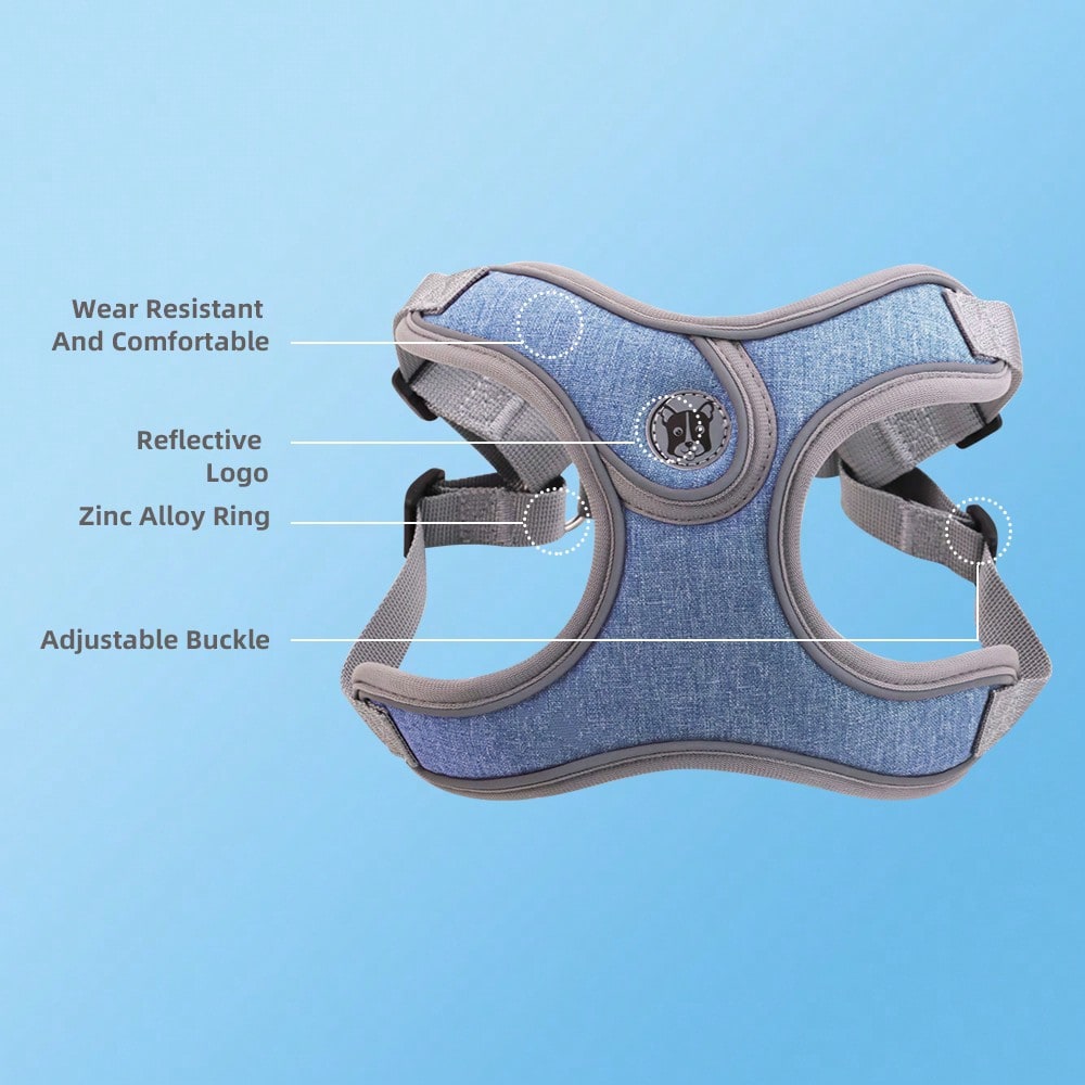 Adjustable padded dog harness set with leash in a reflective vest style for small and medium dogs, polyester colorblock design