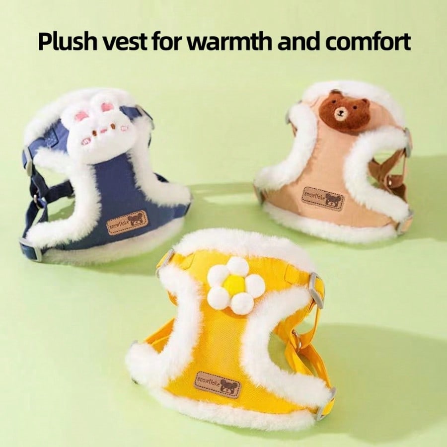 Multicolor polyester dog and cat winter chest harness leash set with warm vest-style design and floral pattern for small pets outdoor travel