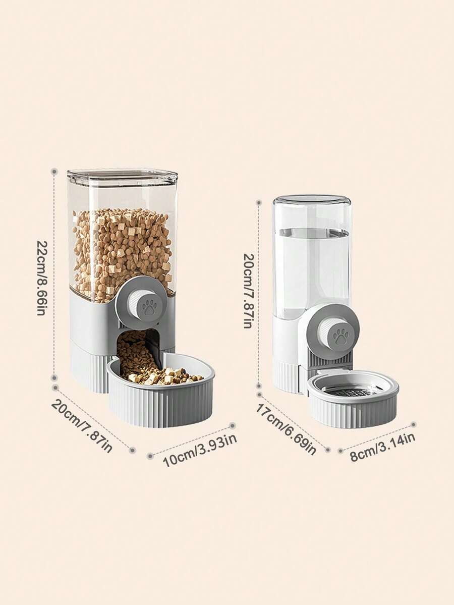 Multicolor cartoon pattern hanging pet water dispenser and automatic feeder made of ABS material mounted on a cage for cats and dogs.