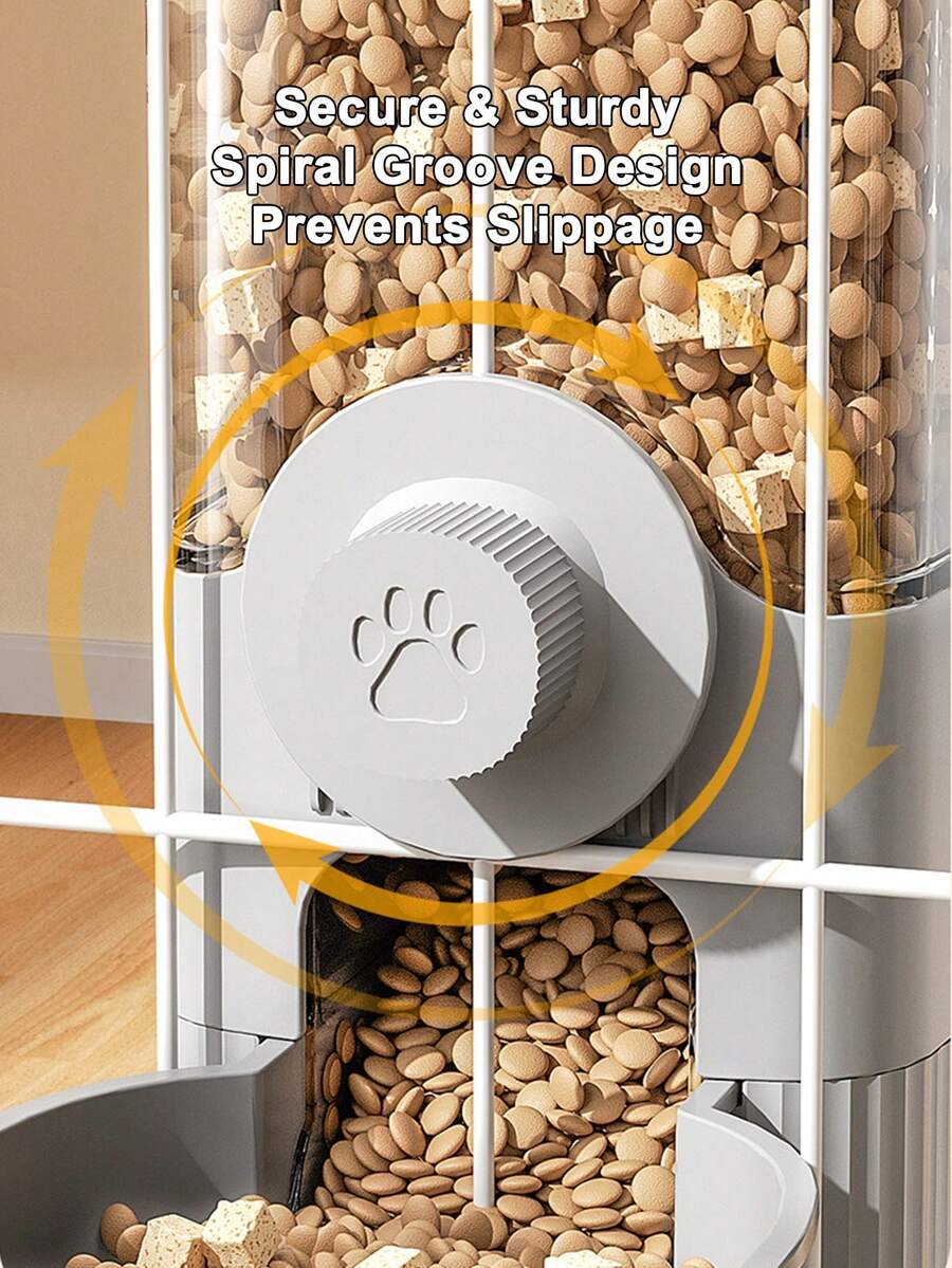 Multicolor cartoon pattern hanging pet water dispenser and automatic feeder made of ABS material mounted on a cage for cats and dogs.