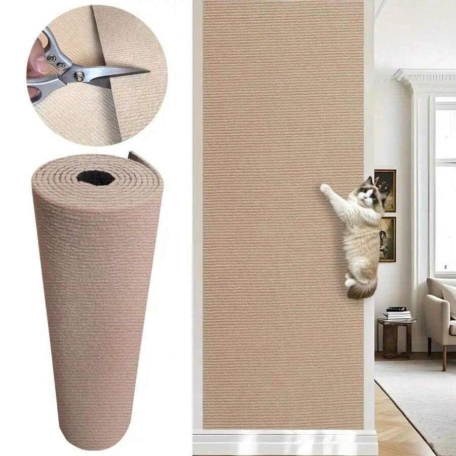 Multicolor self-adhesive cat scratch pad sticker made from 100% polyester fabric used as a furniture protector and scratching board for cats.