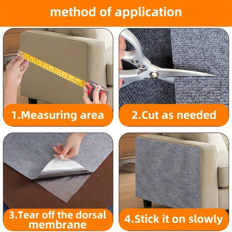 Multicolor self-adhesive cat scratch pad sticker made from 100% polyester fabric used as a furniture protector and scratching board for cats.
