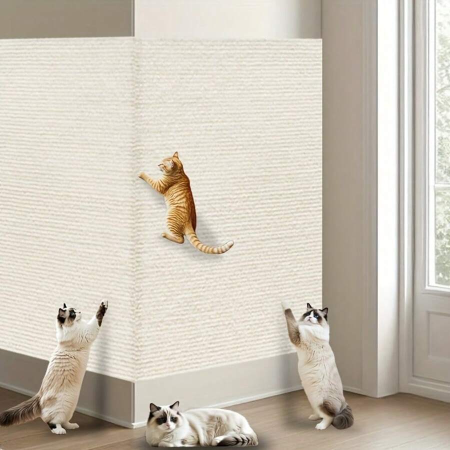 Multicolor self-adhesive cat scratch pad sticker made from 100% polyester fabric used as a furniture protector and scratching board for cats.