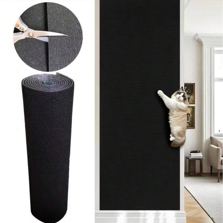 Multicolor self-adhesive cat scratch pad sticker made from 100% polyester fabric used as a furniture protector and scratching board for cats.