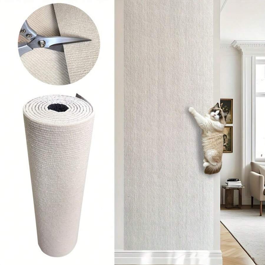 Multicolor self-adhesive cat scratch pad sticker made from 100% polyester fabric used as a furniture protector and scratching board for cats.