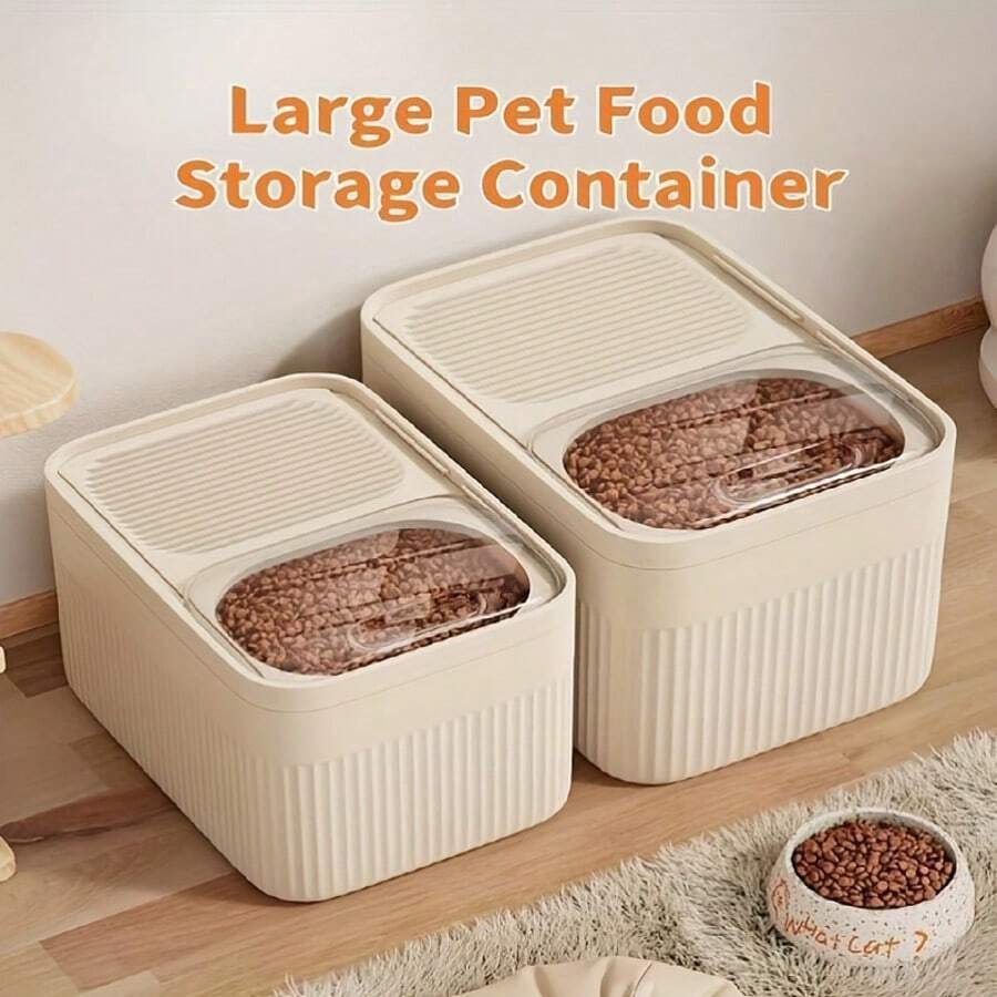 White airtight pet food storage container with easy-open lid and leak-proof seal for dry dog and cat food