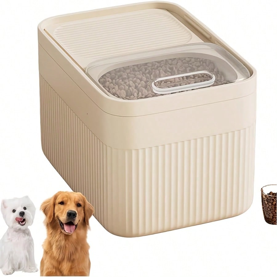 White airtight pet food storage container with easy-open lid and leak-proof seal for dry dog and cat food