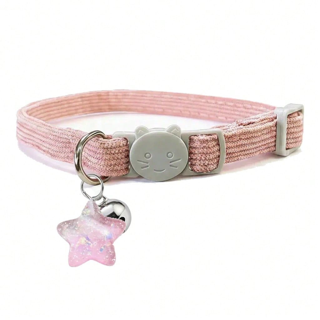 Multicolor adjustable polyester cat collar with detachable safety buckle and star pendant for small, medium, and large cats