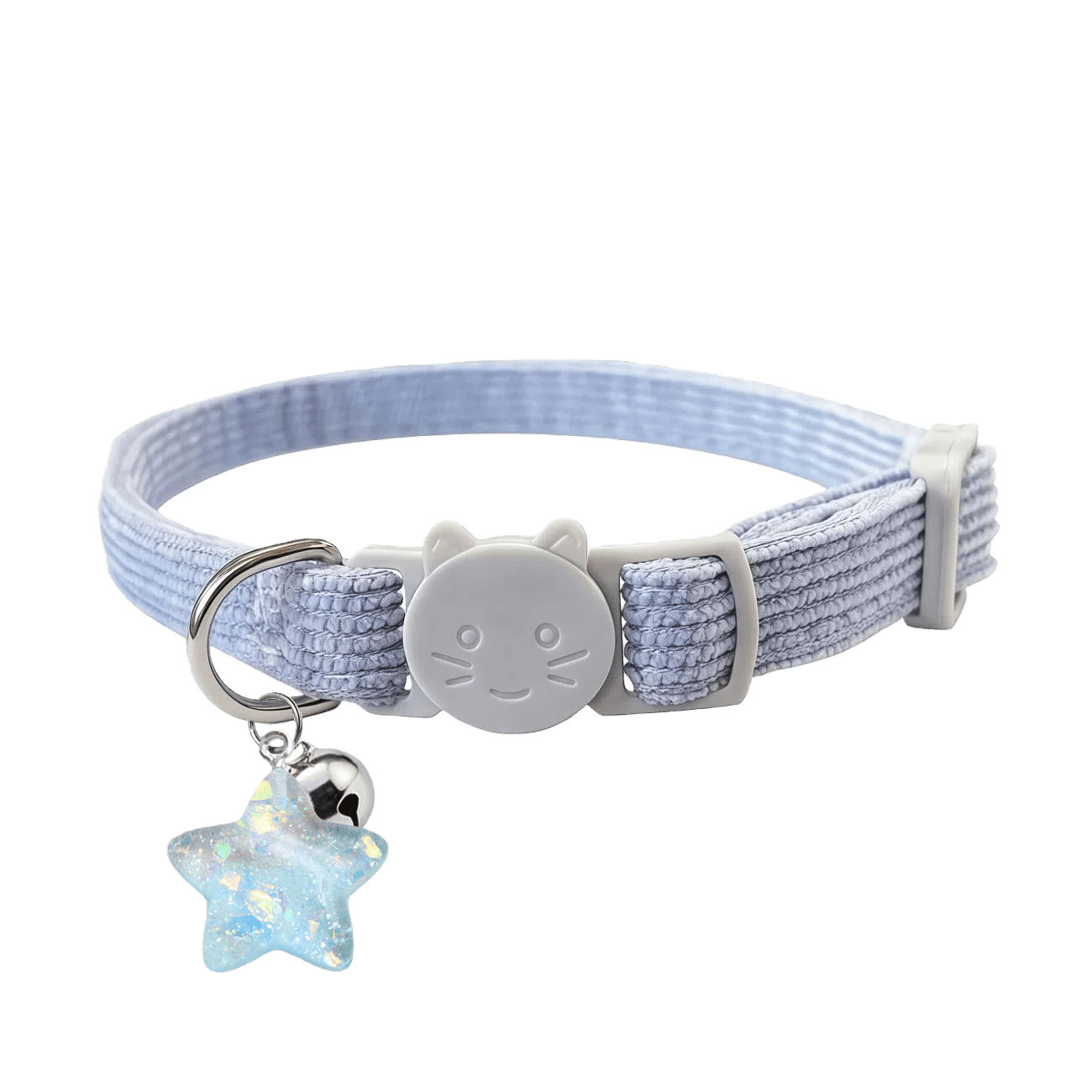 Multicolor adjustable polyester cat collar with detachable safety buckle and star pendant for small, medium, and large cats