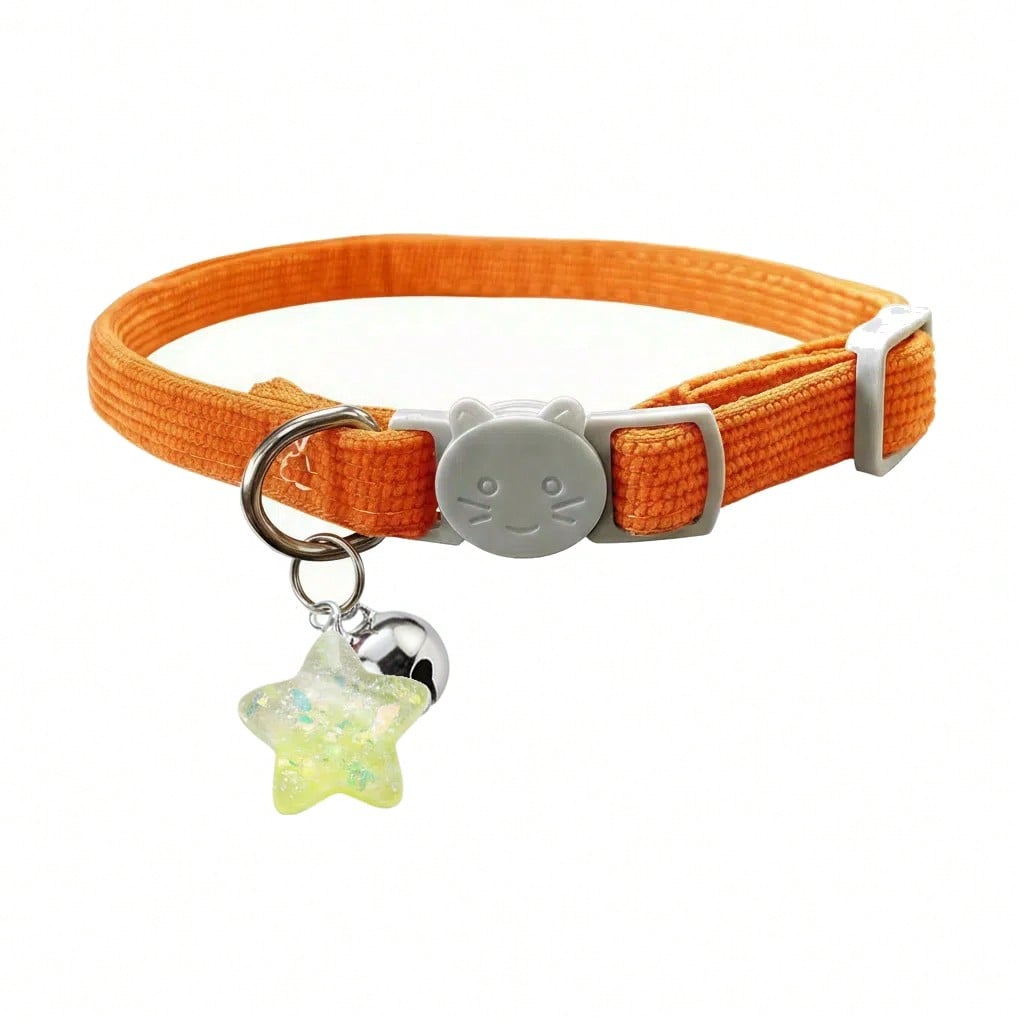 Multicolor adjustable polyester cat collar with detachable safety buckle and star pendant for small, medium, and large cats