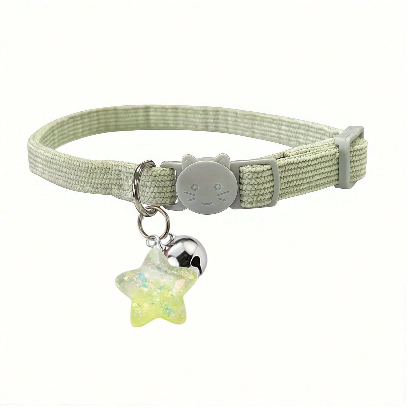 Multicolor adjustable polyester cat collar with detachable safety buckle and star pendant for small, medium, and large cats