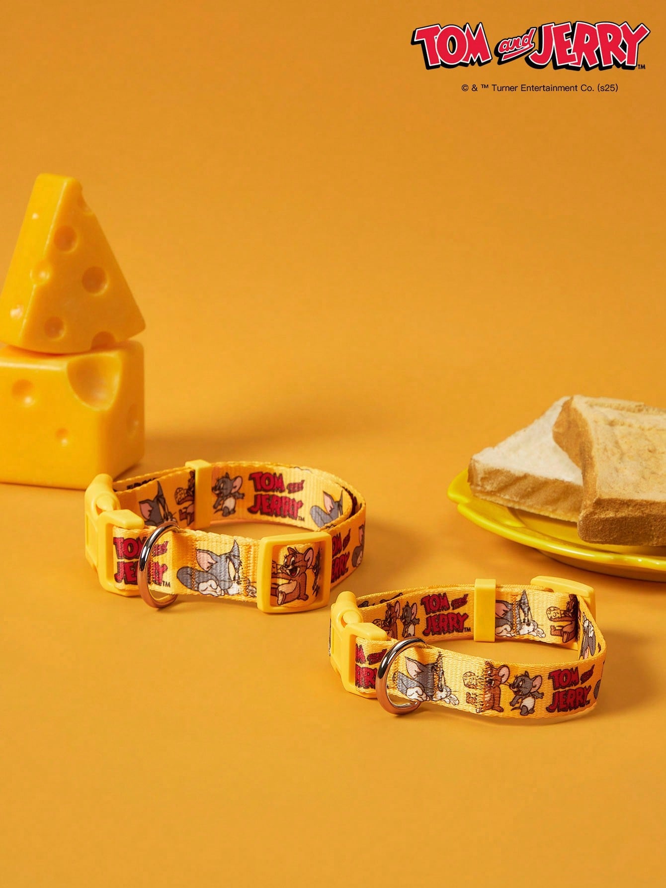 Yellow polyamide dog collar with Halloween cartoon print and quick-release buckle for small and medium dogs