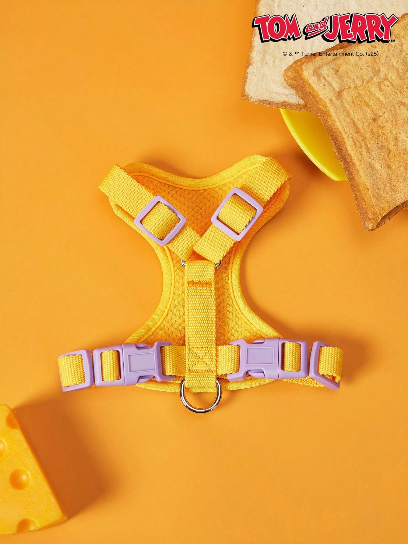 Powerpuff Girls cartoon dog harness with heart print, breathable polyester mesh, adjustable straps, and vibrant color block design for small dogs