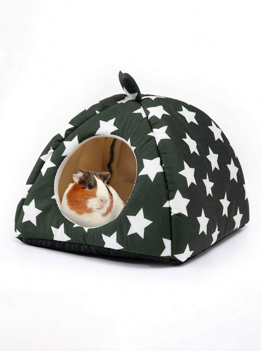 Pink strawberry pattern hamster bed hideaway nest made of soft polyester for small pets.