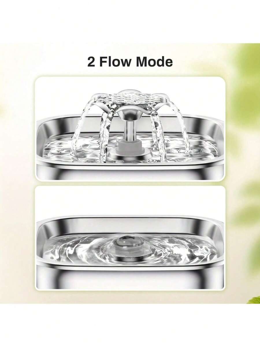 2.6L stainless steel automatic pet water dispenser fountain with clear water level window and USB power connection for cats and dogs.