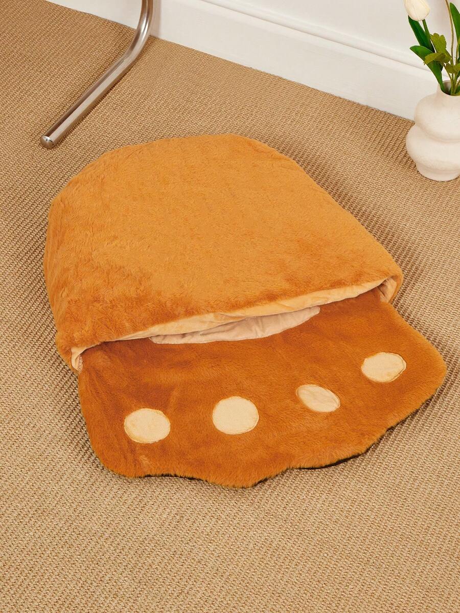 Brown bear paw shaped pet nest sleeping bag bed crafted from polyester for small animals.