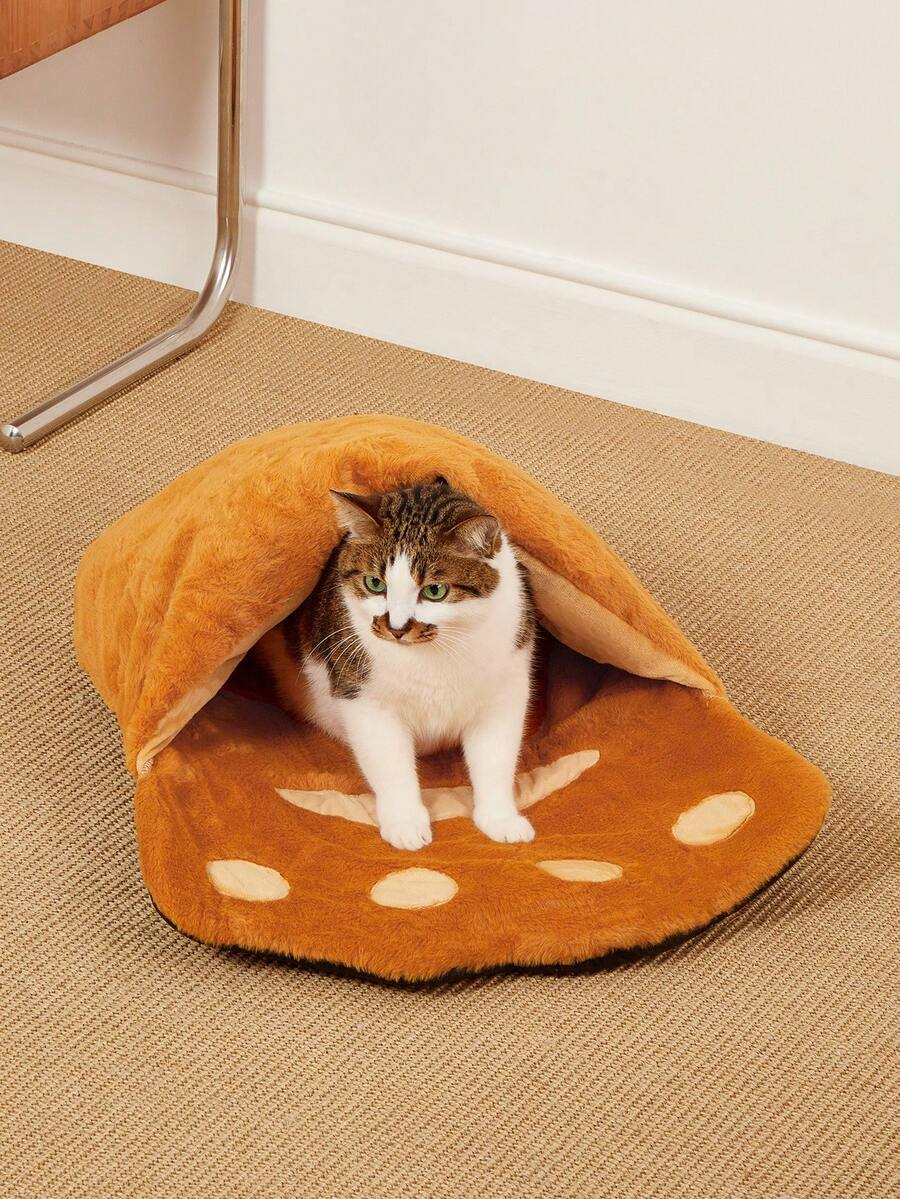Brown bear paw shaped pet nest sleeping bag bed crafted from polyester for small animals.