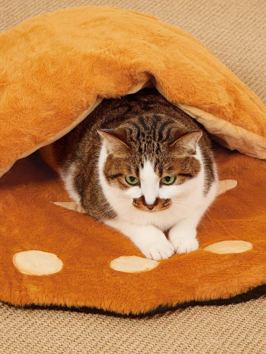 Brown bear paw shaped pet nest sleeping bag bed crafted from polyester for small animals.