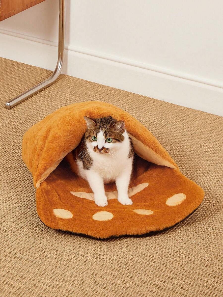 Brown bear paw shaped pet nest sleeping bag bed crafted from polyester for small animals.
