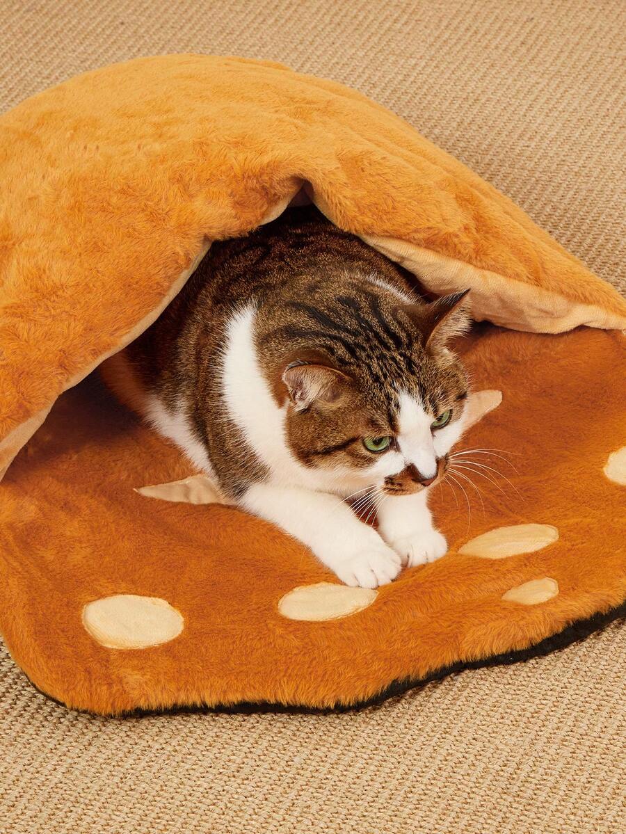 Brown bear paw shaped pet nest sleeping bag bed crafted from polyester for small animals.